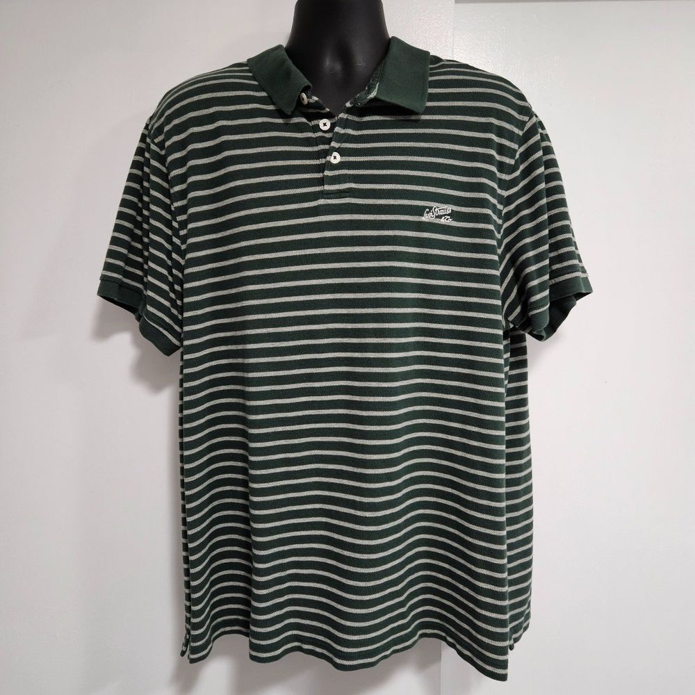 Levi's Size XXXL Green and Gray Striped Short Sleeve Classic Polo Collared Shirt